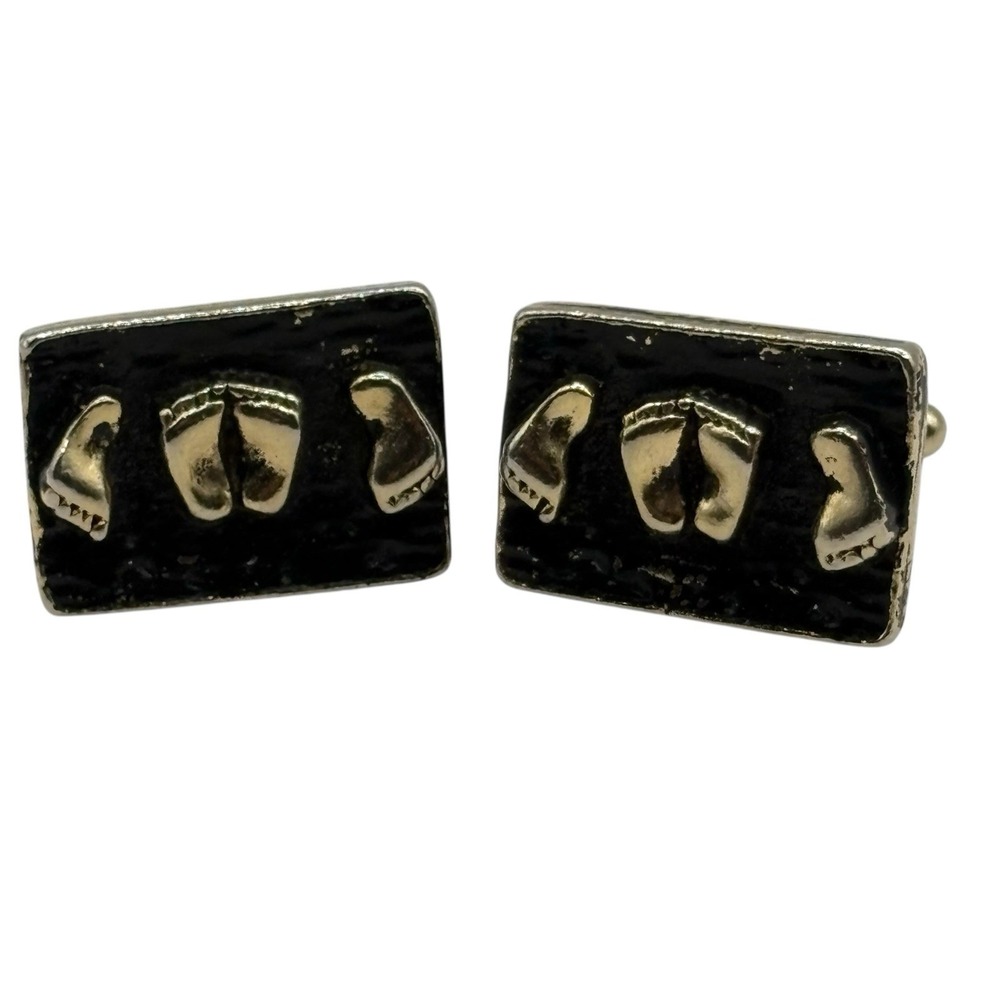 Naughty Feet Rectangle Cufflinks Adult Humor Funny VTG Gold Tone Black Risque